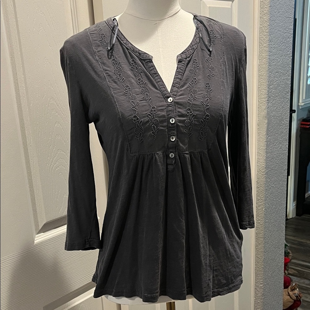 H&M Charcoal Blouse with Embroidery